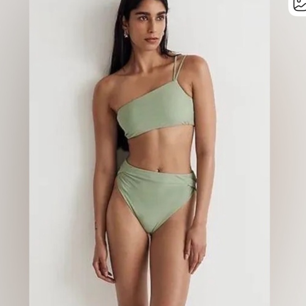 Madewell One-Shoulder Double-Strap Bikini Top in Light Sage